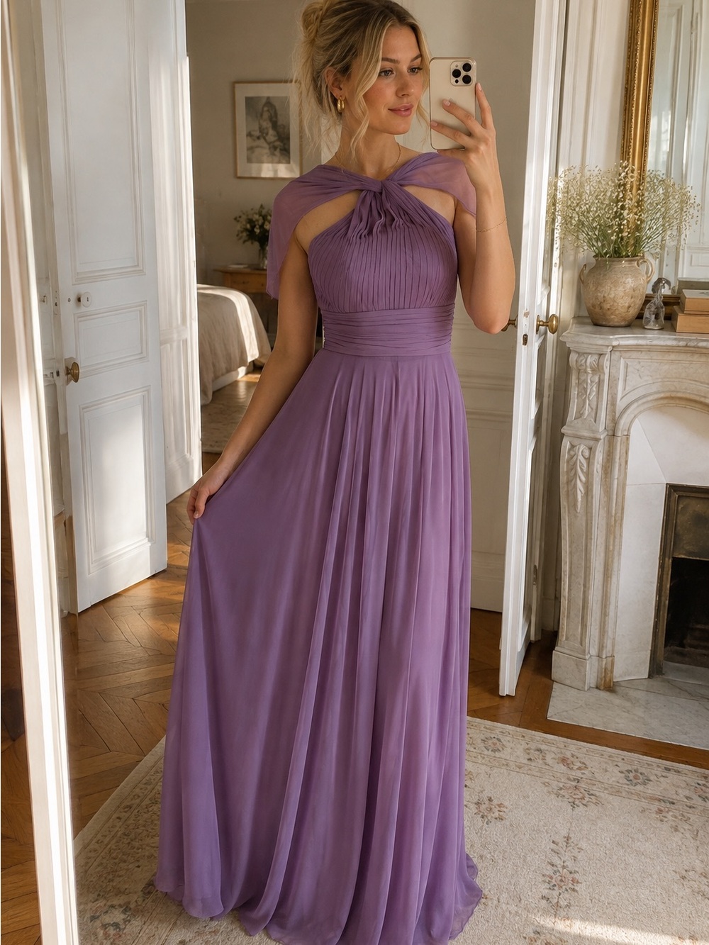 Azzazie Dusty Lavender Chiffon Pleated Formal Maxi Dress A2